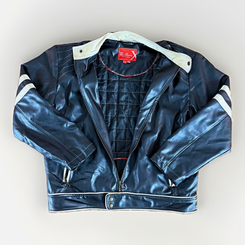 I.B. Exchange Men's Black Leather Motorcycle Jacket Full Zip Lined Stand-Up XL